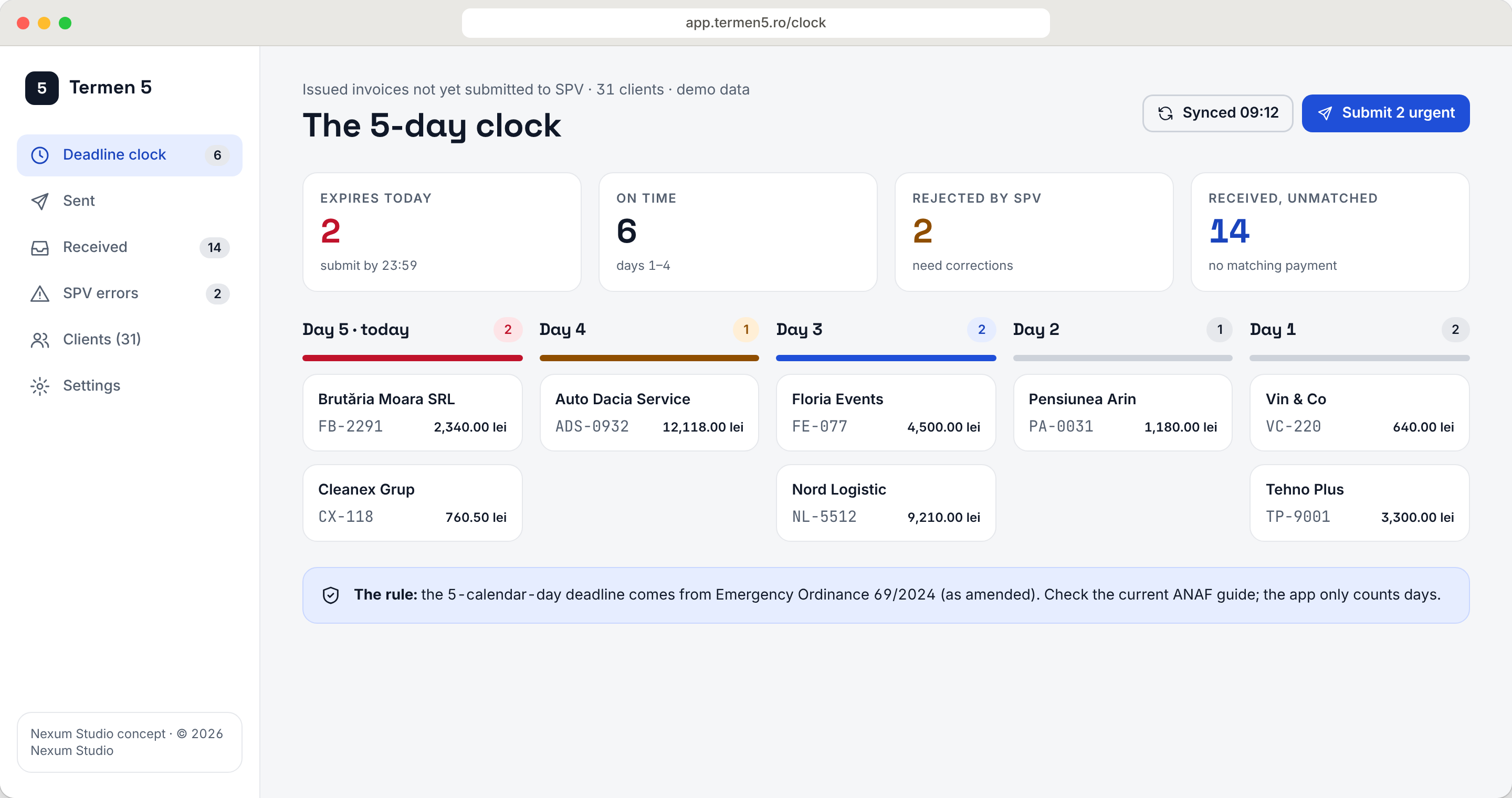TERMEN 5 screen: The 5-day clock