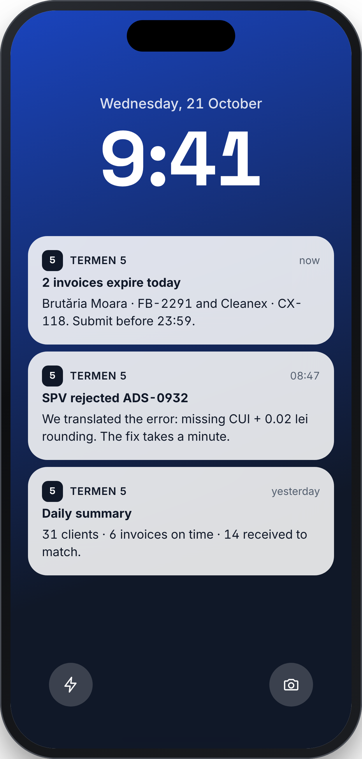 TERMEN 5 screen: Deadline alerts