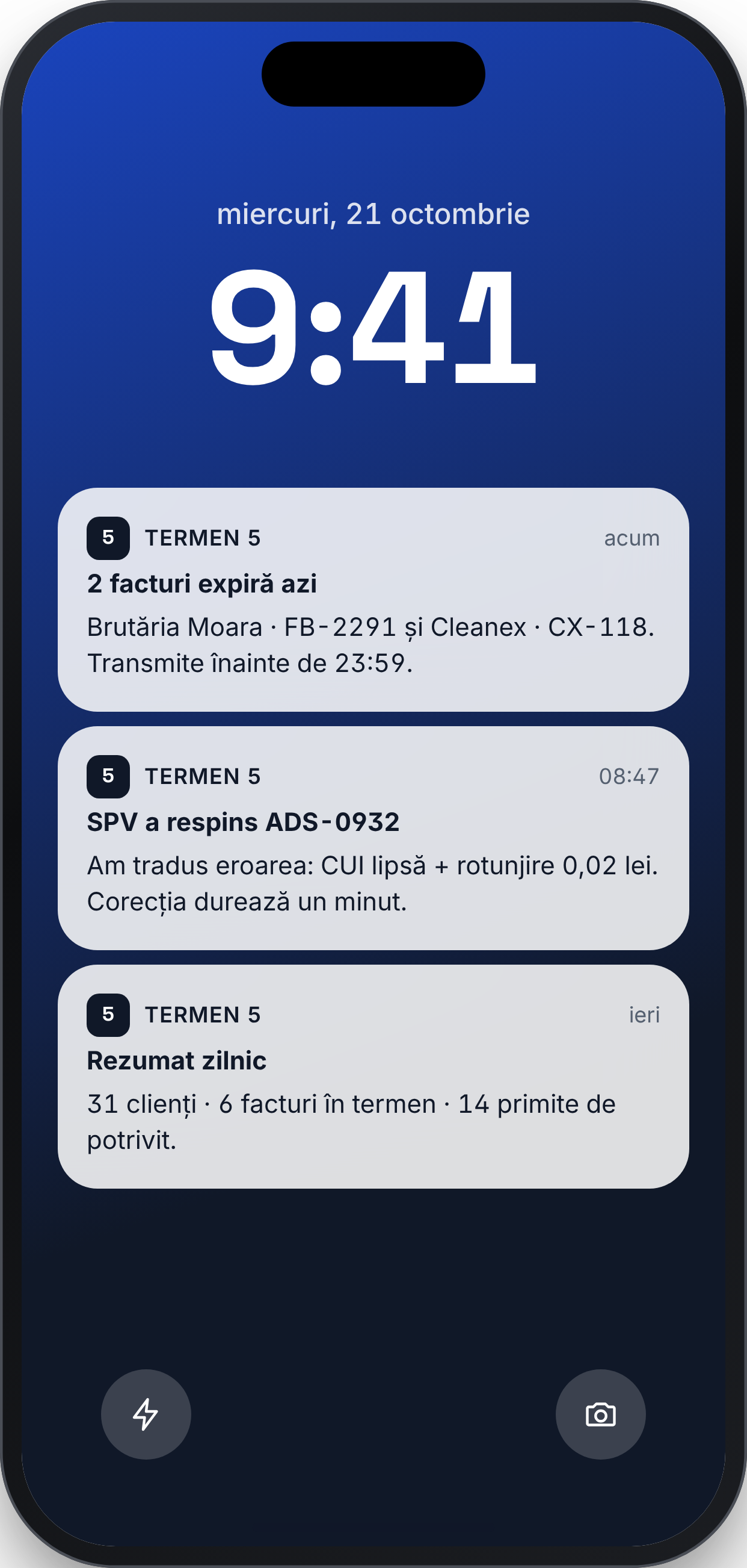 TERMEN 5, ecran: Alerte de termen