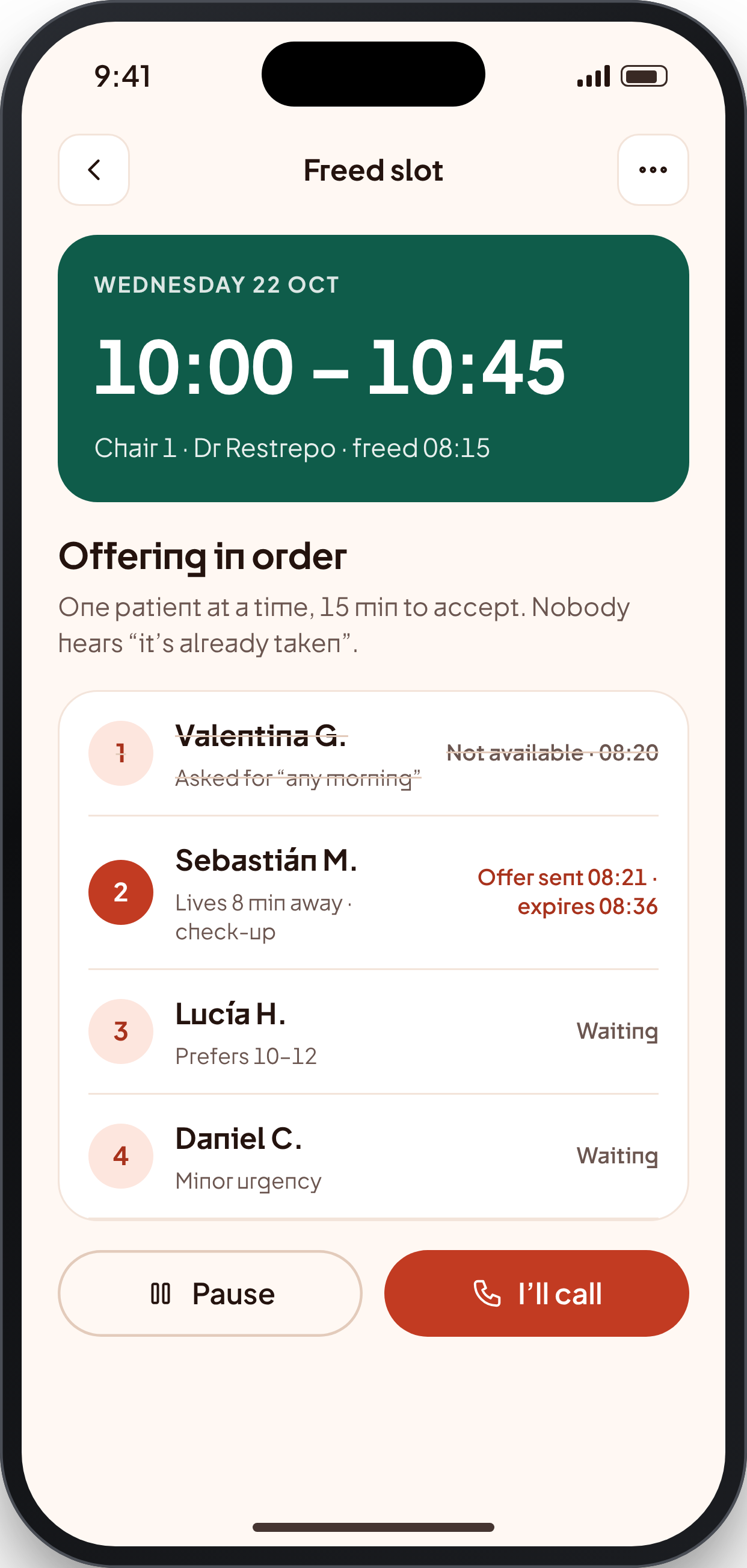 SLOTBACK screen: Waitlist cascade