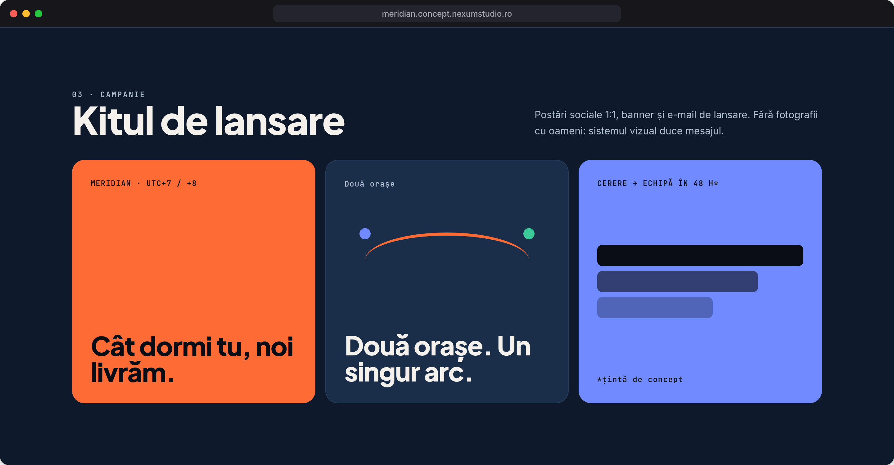 MERIDIAN: Kitul de lansare, desktop · tema clean
