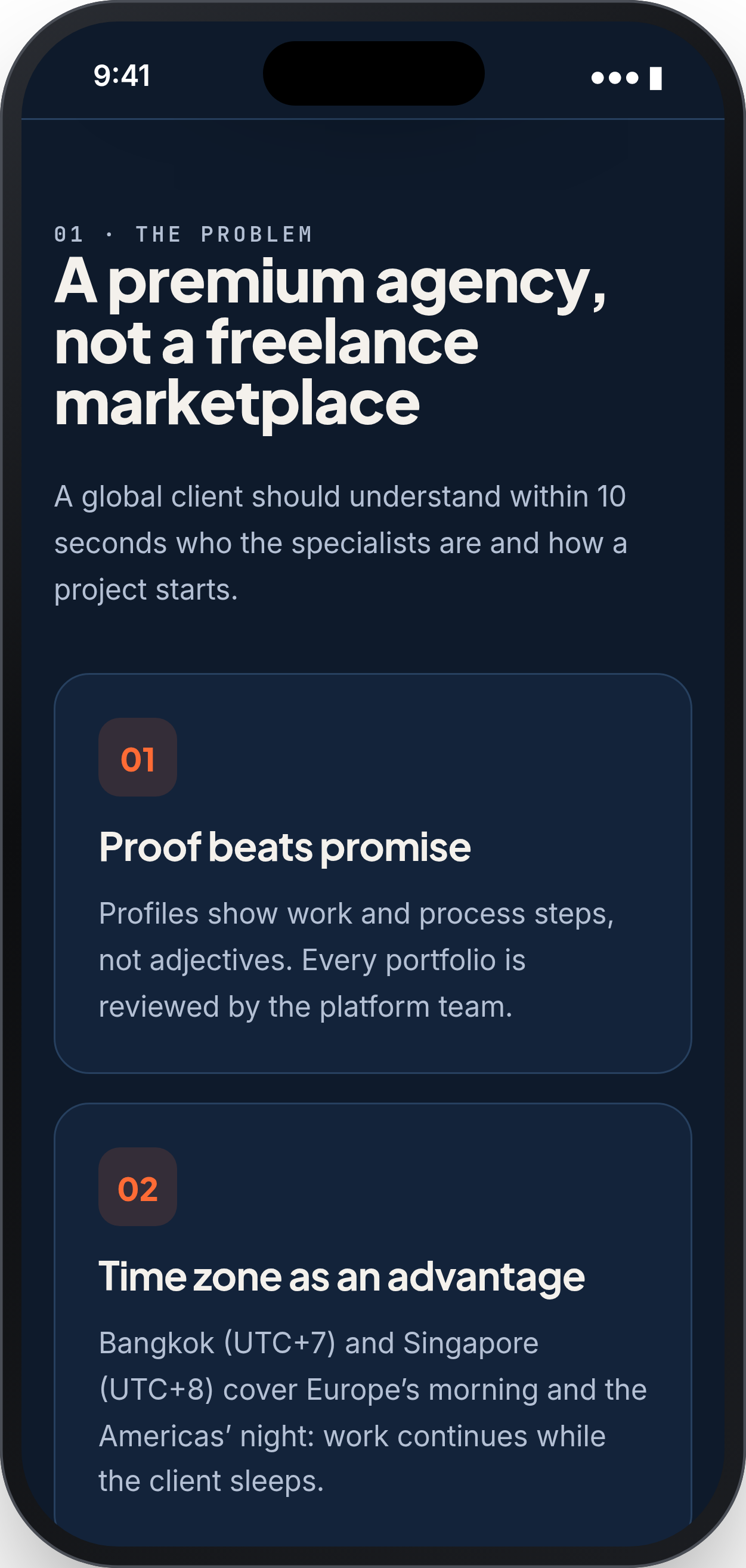 MERIDIAN: The problem, phone · clean theme