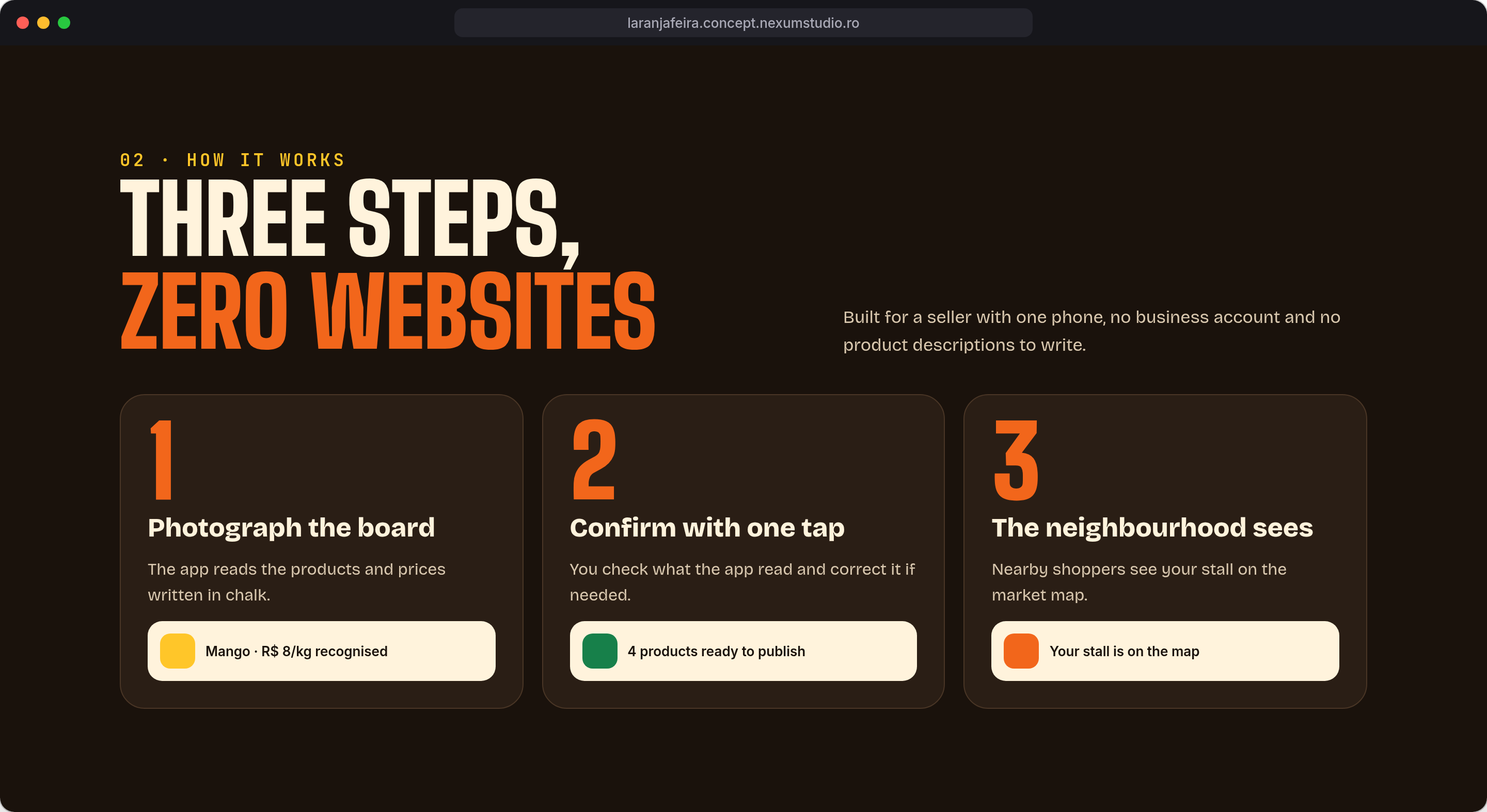 LARANJA FEIRA: How it works, desktop